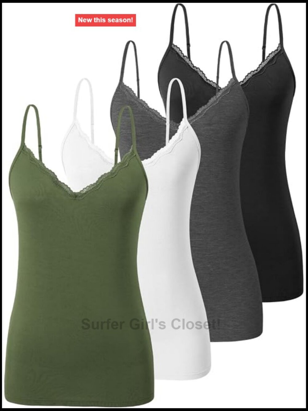 Women's Lace Trim V-Neck Camisole Tank Top 4 Pack Adjustable Spaghetti Strap